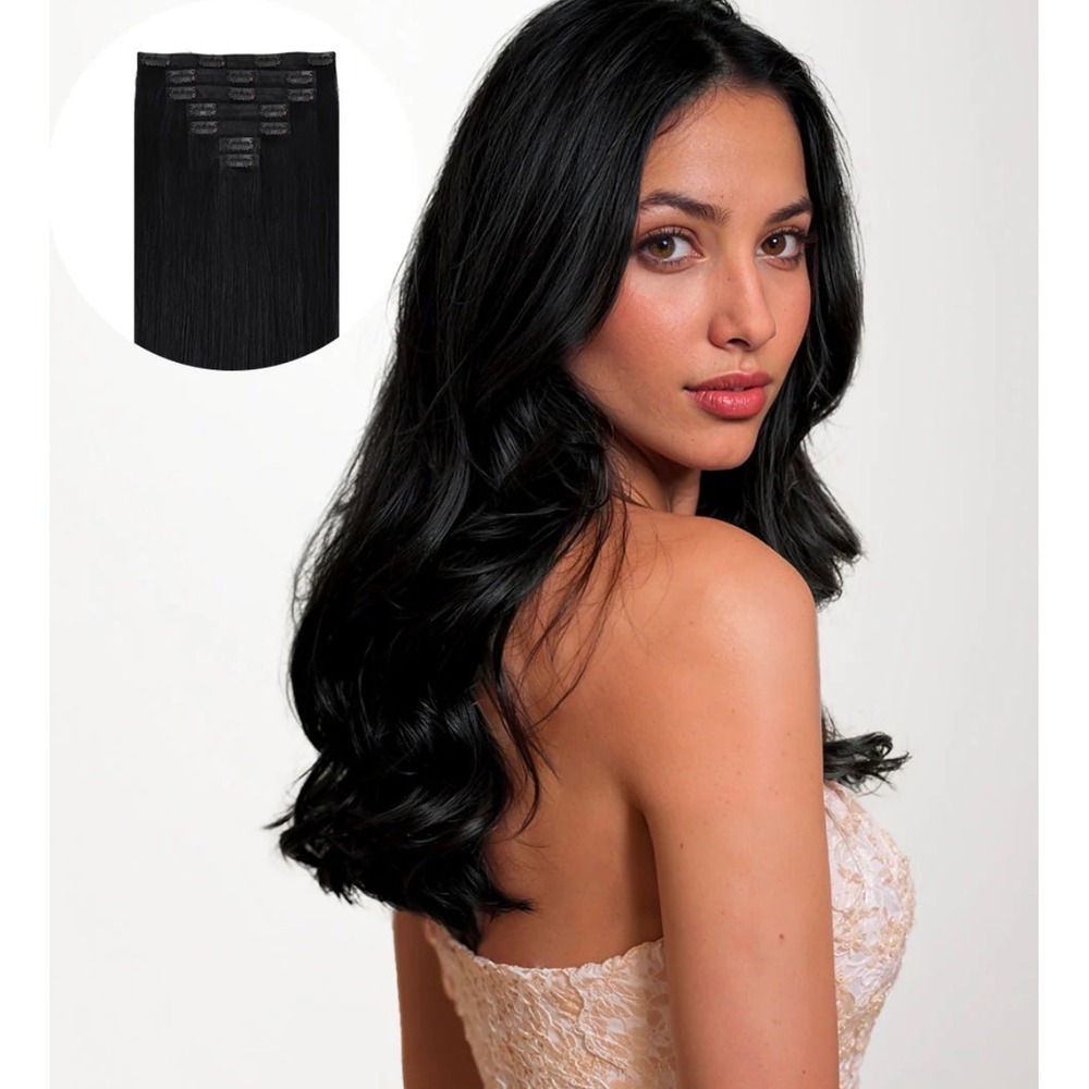 Goo Goo Hair Jet Black Seamless Clip-In Extensions 14" 130G 9PCS Real Human Hair